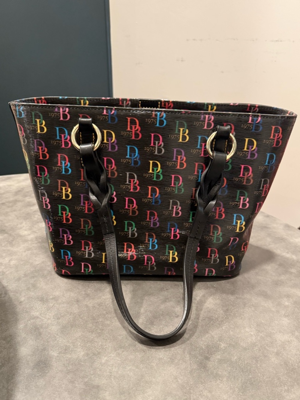 Dooney & Bourke Black Multicolor DB Print Tote - Picture 4 of 11